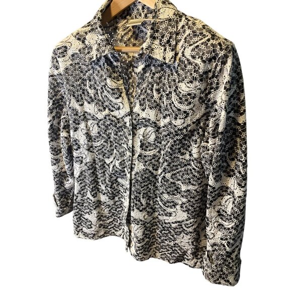 Chico's White Black Eyelet Lightweight Patterned Jacket Sz XL - Picture 3 of 8